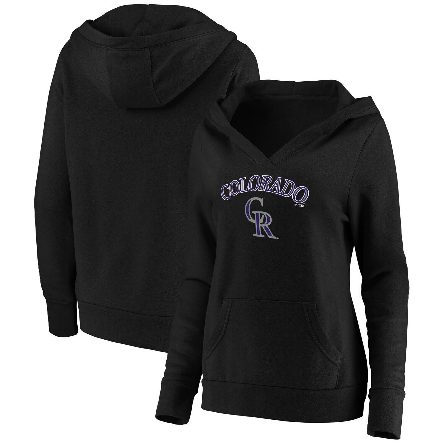 

Женский черный пуловер с капюшоном и v-образным вырезом с логотипом Fanatics Colorado Rockies Core Team Fanatics