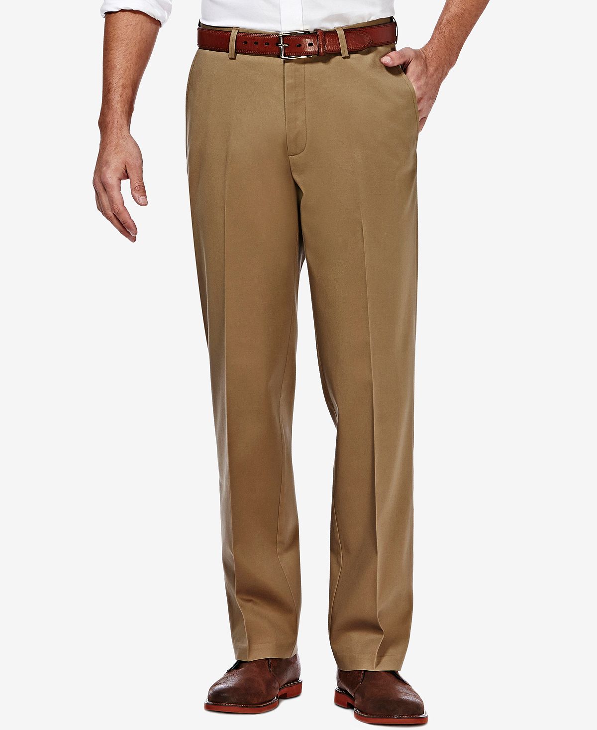 цена Мужские брюки премиум-класса без железа цвета хаки, классический крой, плоская передняя часть, потайная расширяемая талия Haggar