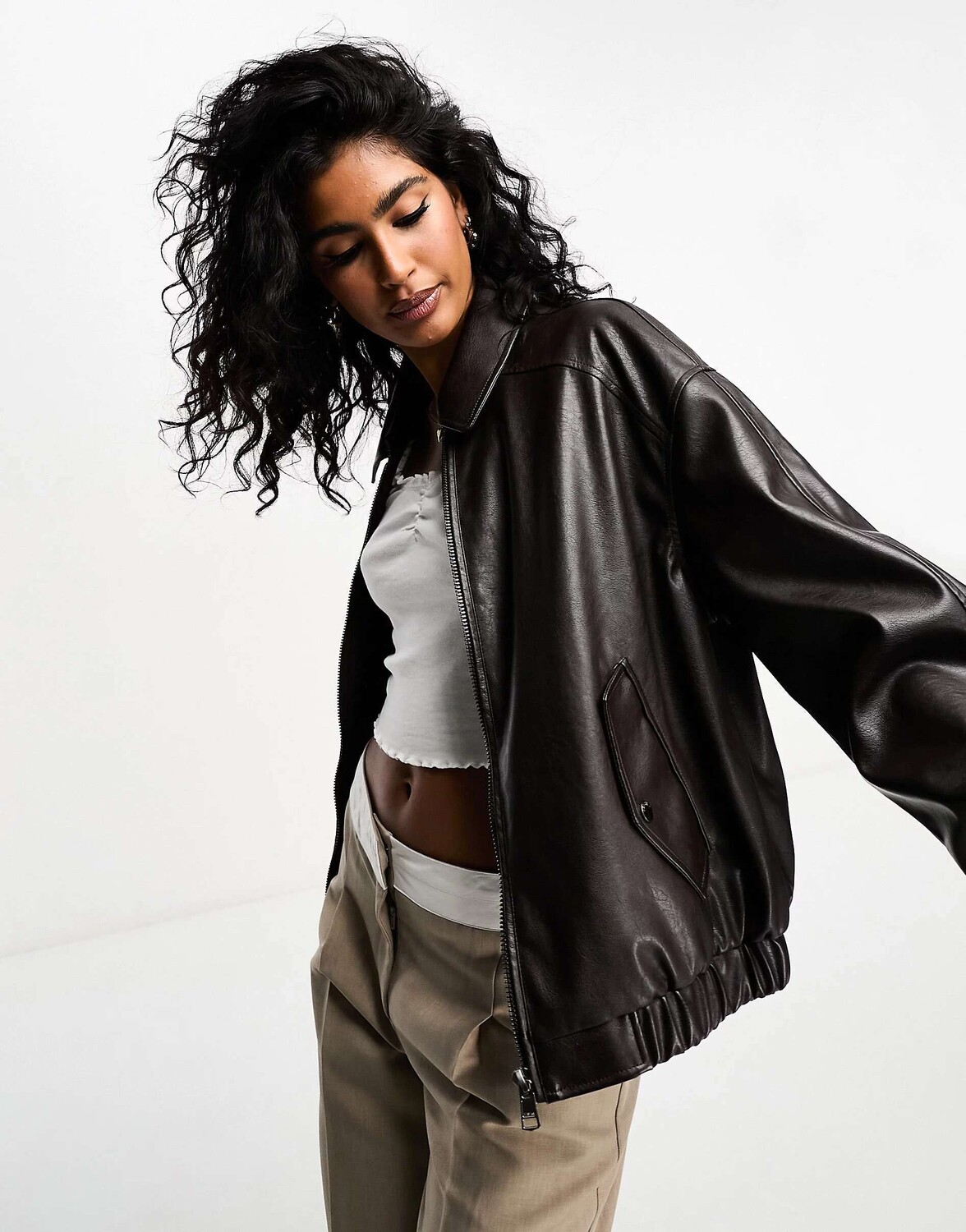 

Куртка для папы из искусственной кожи Bershka шоколадного цвета, Коричневый
