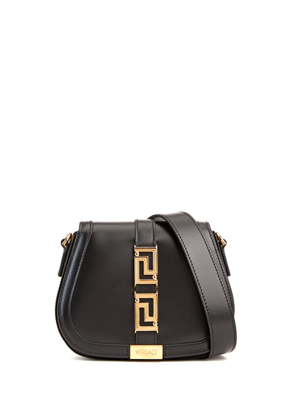 Маленькая черная женская кожаная сумка через плечо greca goddess Versace