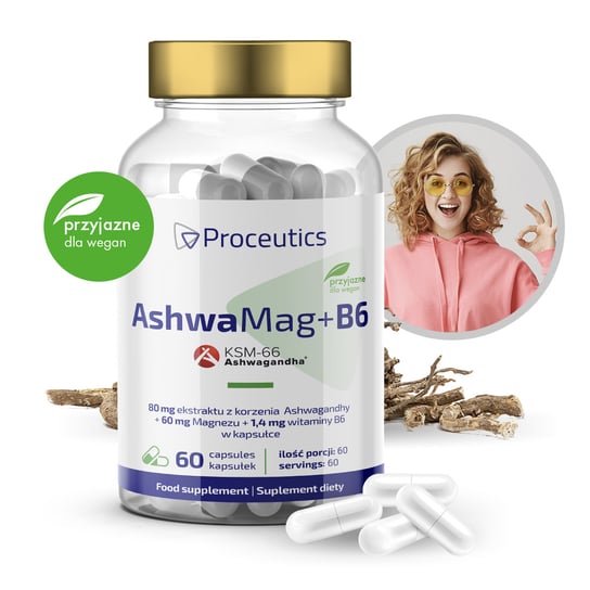 Ашваганда + Магний B6, пищевая добавка, 60 капсул. Proceutics