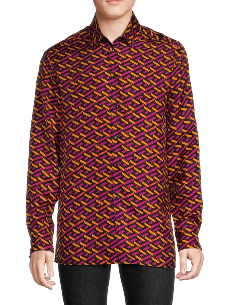 

Шелковая рубашка с принтом Heritage Fit La Greca Versace, цвет Magenta Tan