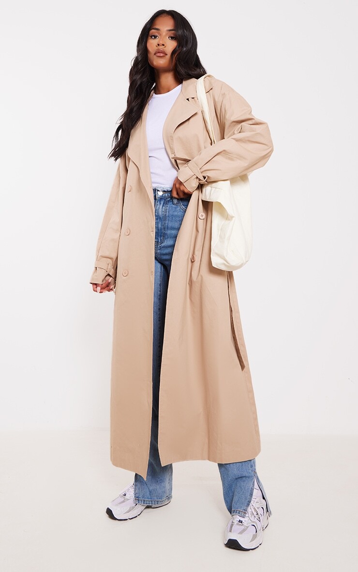 

PrettyLittleThing Высокий тренч светло-коричневого цвета с поясом и манжетами, Коричневый