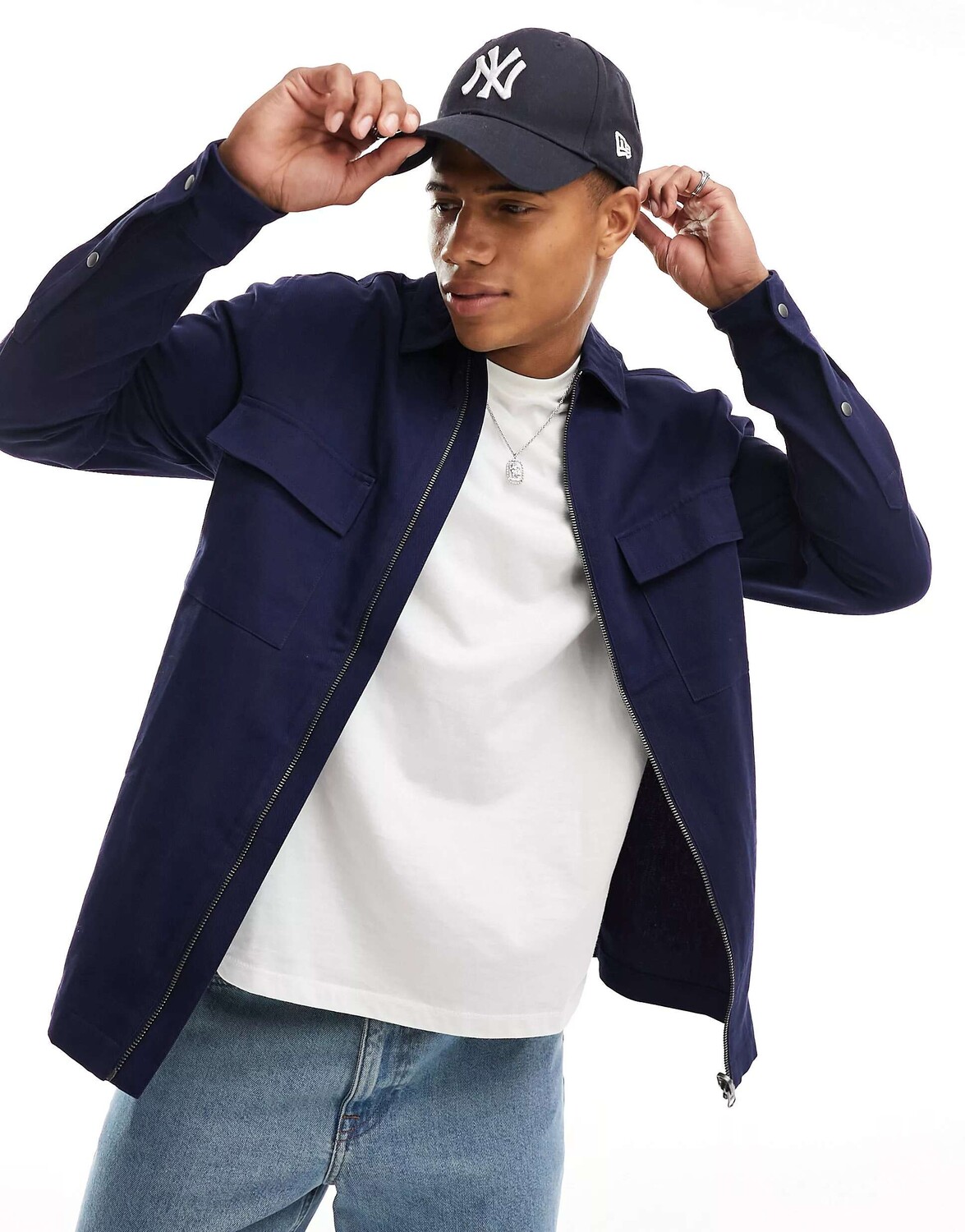 Темно-синяя твиловая куртка на молнии ASOS