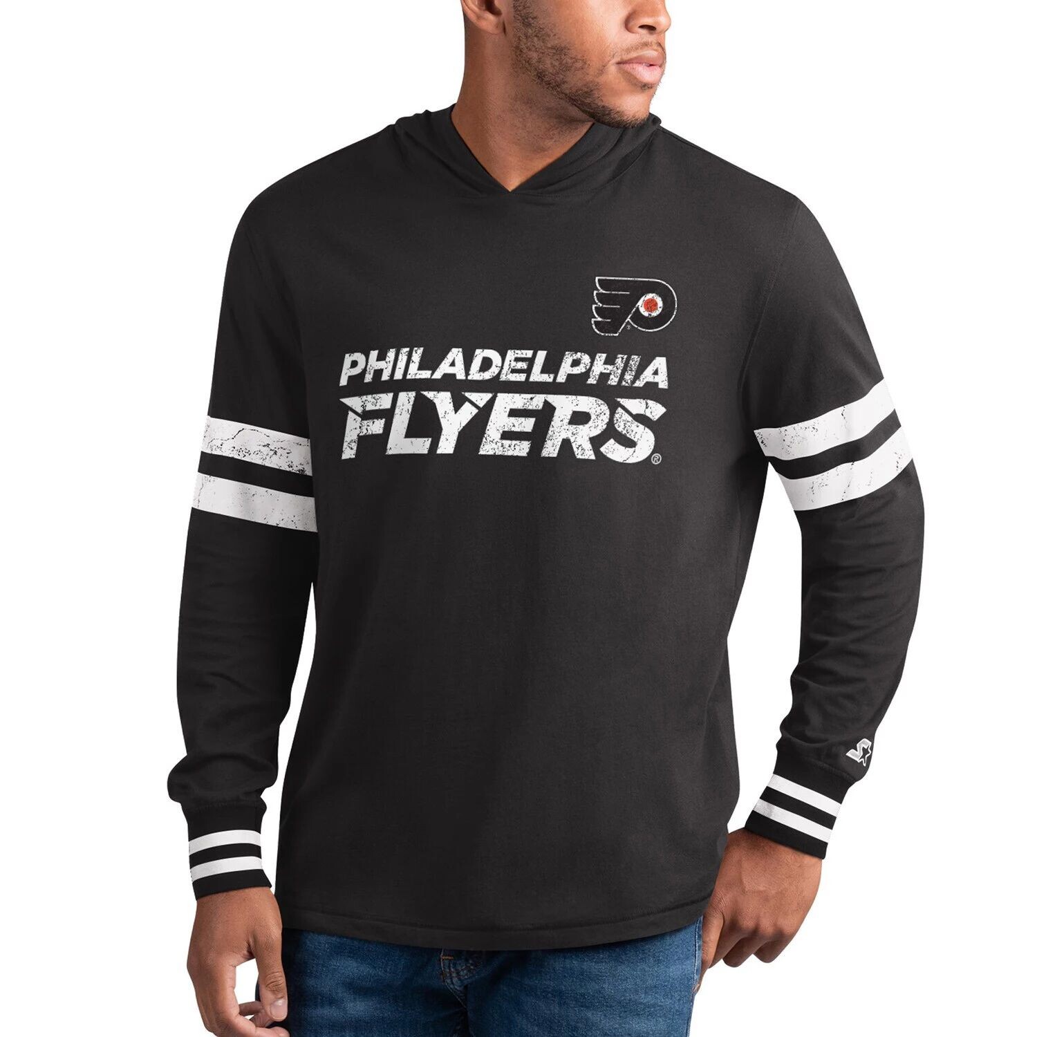 

Мужская оранжевая/белая футболка с капюшоном и длинным рукавом Philadelphia Flyers Offense Offense Starter