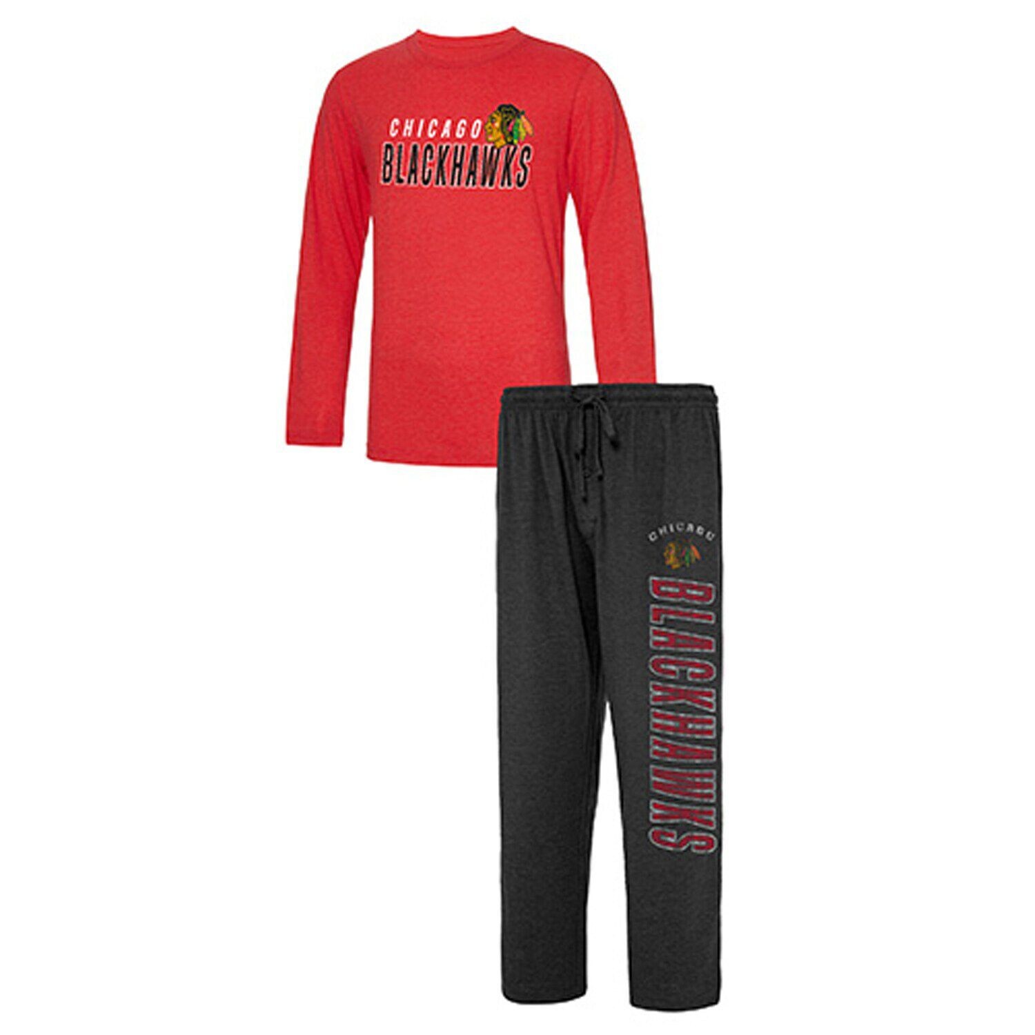 

Мужской комплект для сна с длинными рукавами и брюками Concepts Sport, черная/красная футболка Chicago Blackhawks Meter