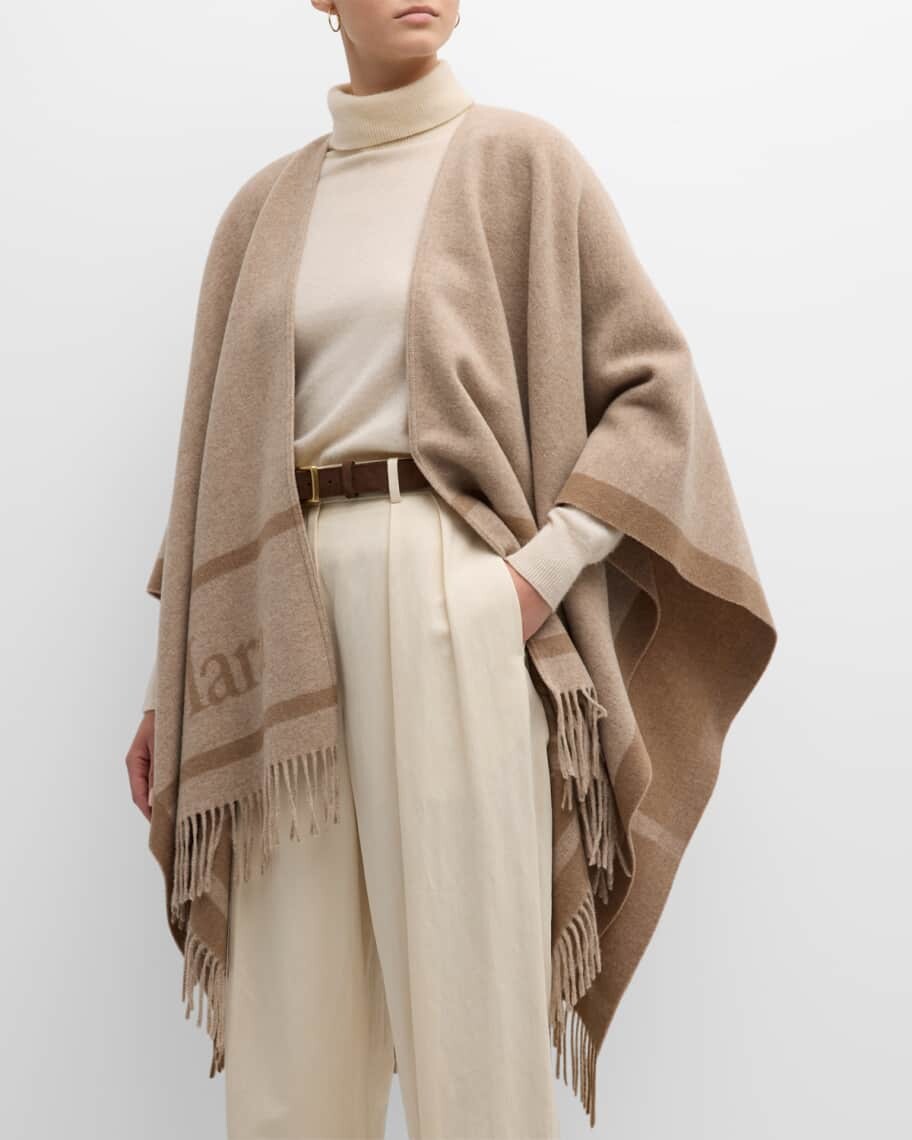 

Двухцветное шерстяное пончо Hilde с логотипом Max Mara, Коричневый