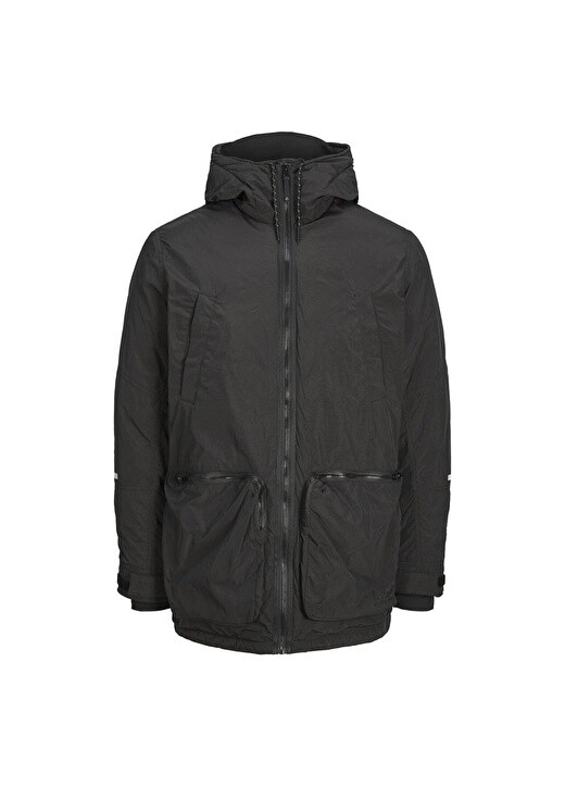 

Черное мужское пальто с капюшоном Jack & Jones, Черный