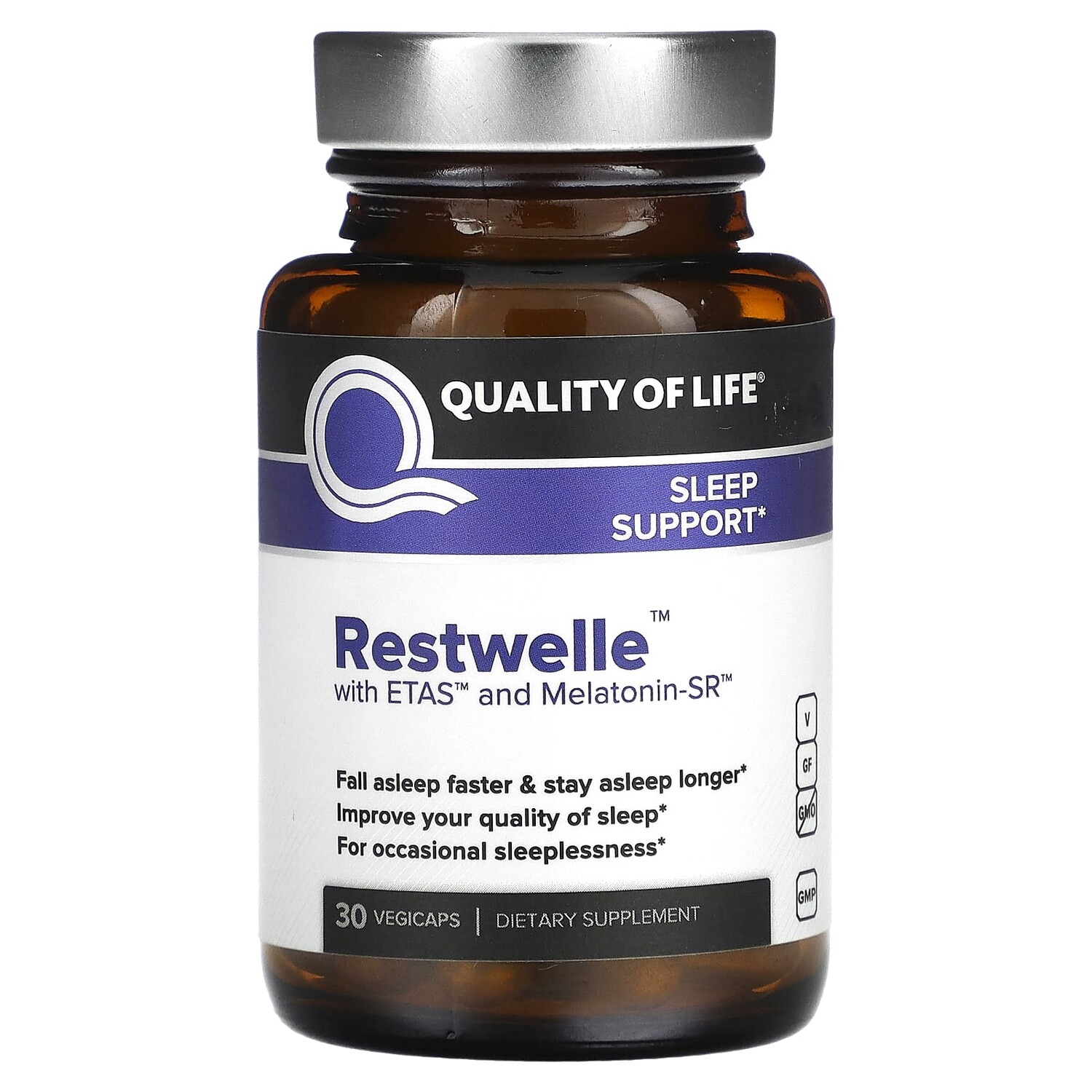 

Restwelle с ETAS и мелатонином-SR, 30 растительных капсул, Quality of Life Labs
