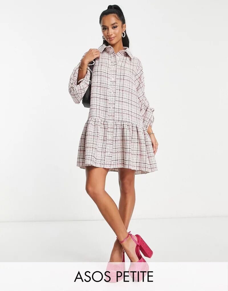 

Кремово-розовое платье-рубашка мини с принтом ASOS DESIGN Petite из букле