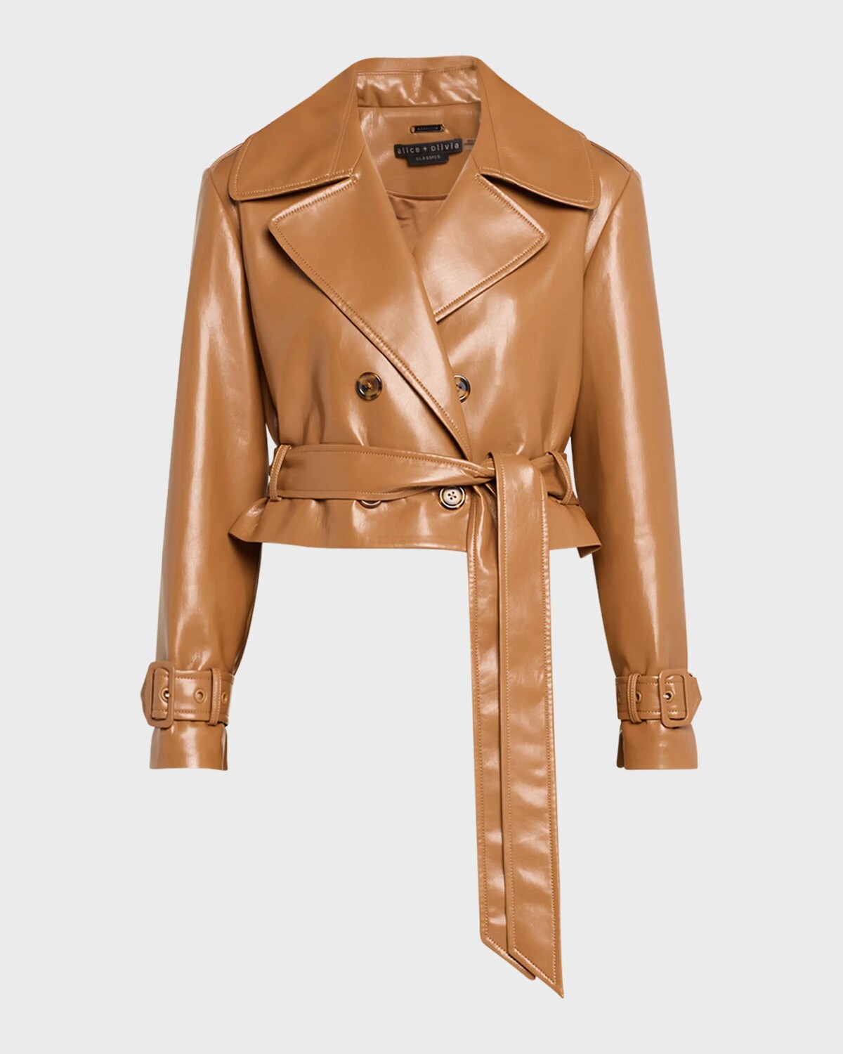 

Укороченный кожаный плащ Keith Vegan Alice + Olivia, цвет Camel