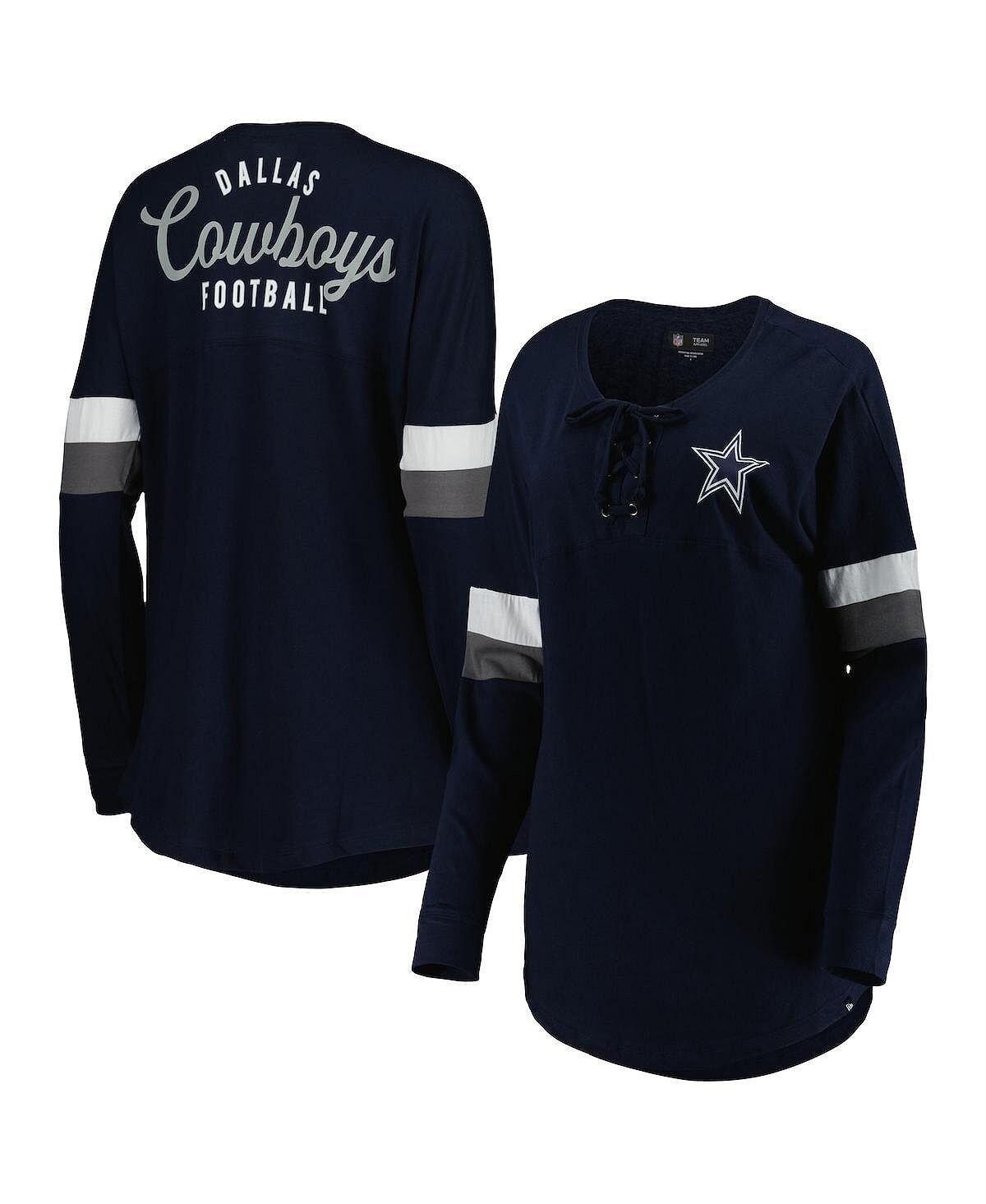 

Женская темно-синяя футболка Dallas Cowboys Athletic Varsity со шнуровкой и длинными рукавами New Era, темно-синий