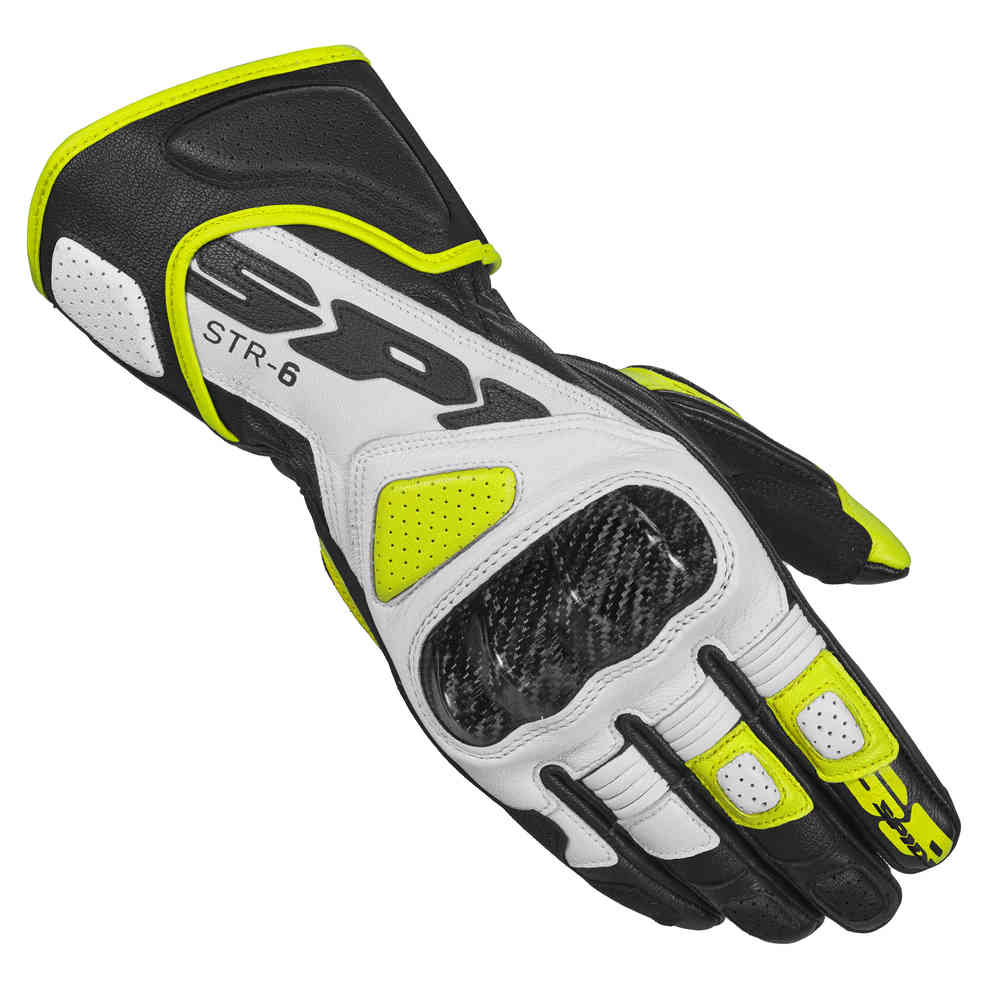Мотоциклетные перчатки STR-6 Spidi, черный/белый/флуоресцентный желтый