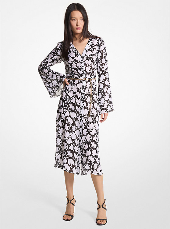 Платье миди из жоржетта с цветочным принтом Michael Kors, черный