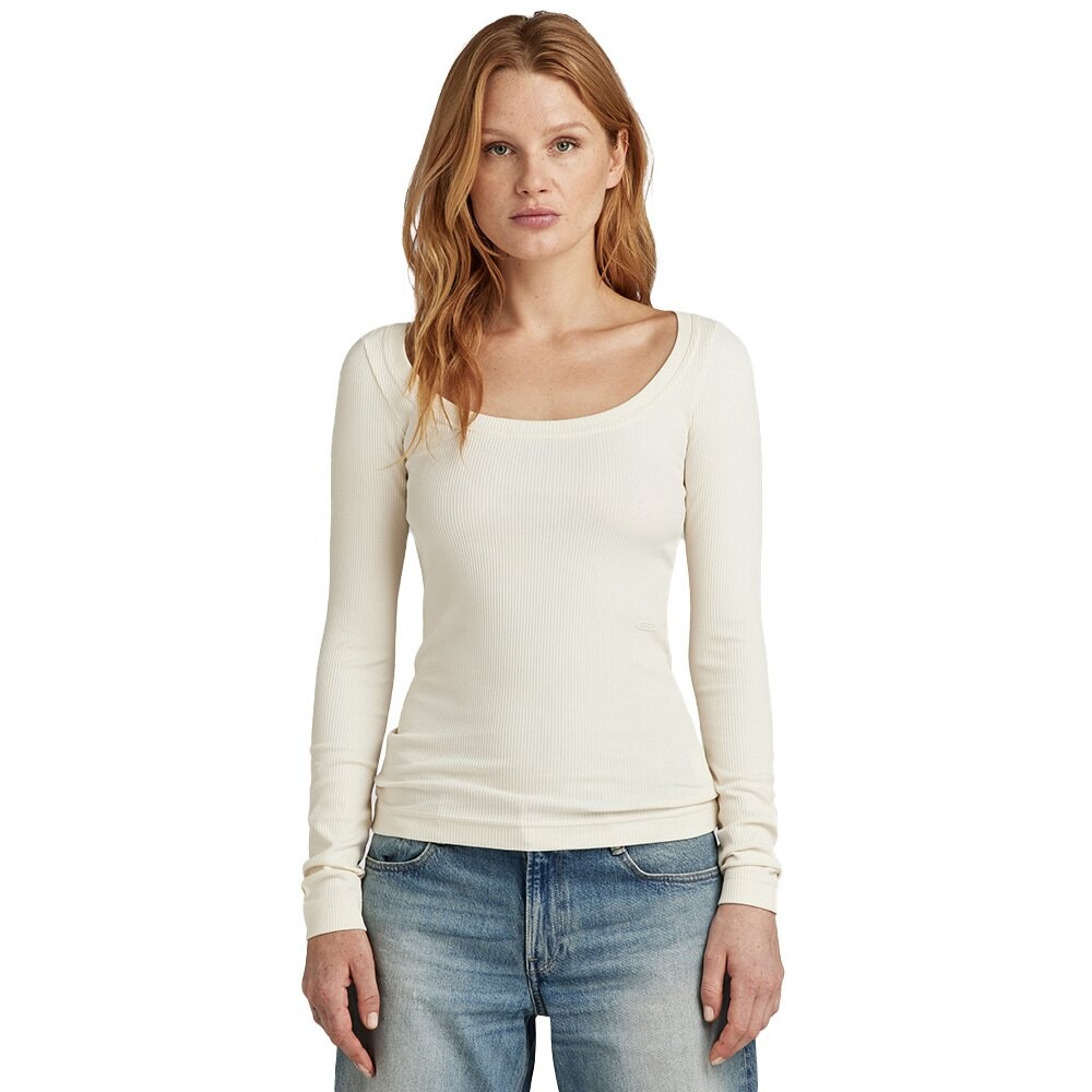 

Футболка с длинным рукавом G-Star Slim Rib Scoop T, бежевый