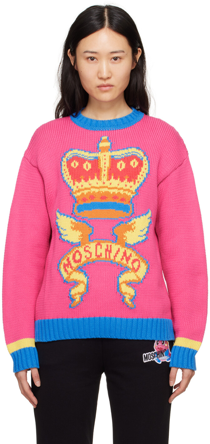 

Розово-желтый жаккардовый свитер Moschino