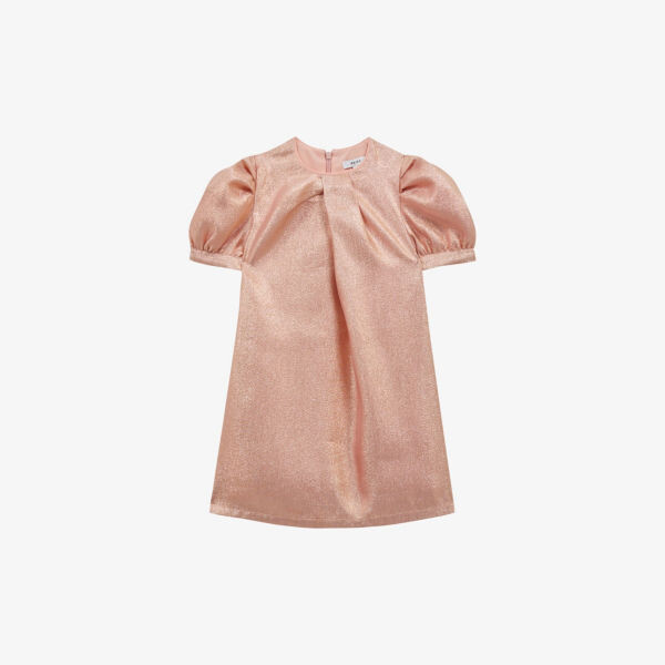 

Тканое платье металлик с пышными рукавами 4–14 лет Reiss, розовый