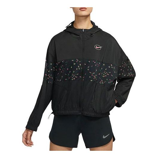 Куртка (WMNS) Nike Casual Windproof Zipper Hooded Jacket Black, черный