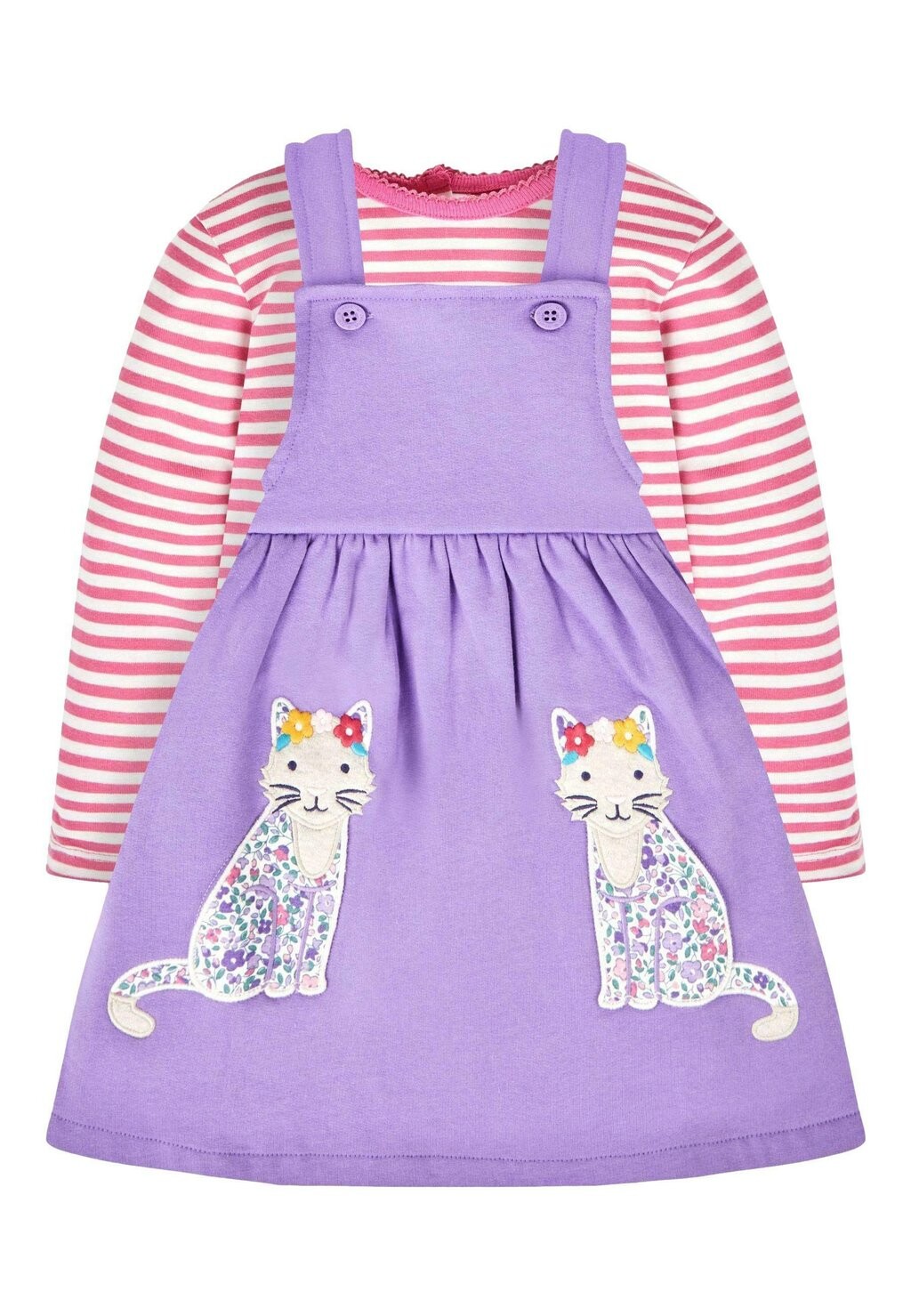 

Летнее платье Fox Pocket Pinafore Set JoJo Maman Bébé, цвет lilac purple cat