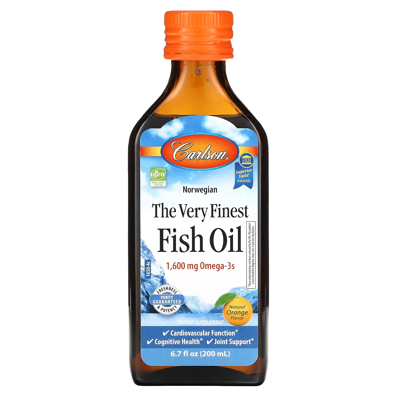 Пищевая добавка Carlson The Very Finest Fish Oil Natural Orange, 200 мл carlson the very finest fish oil натуральный апельсин 200 мл 6 7 жидк унции