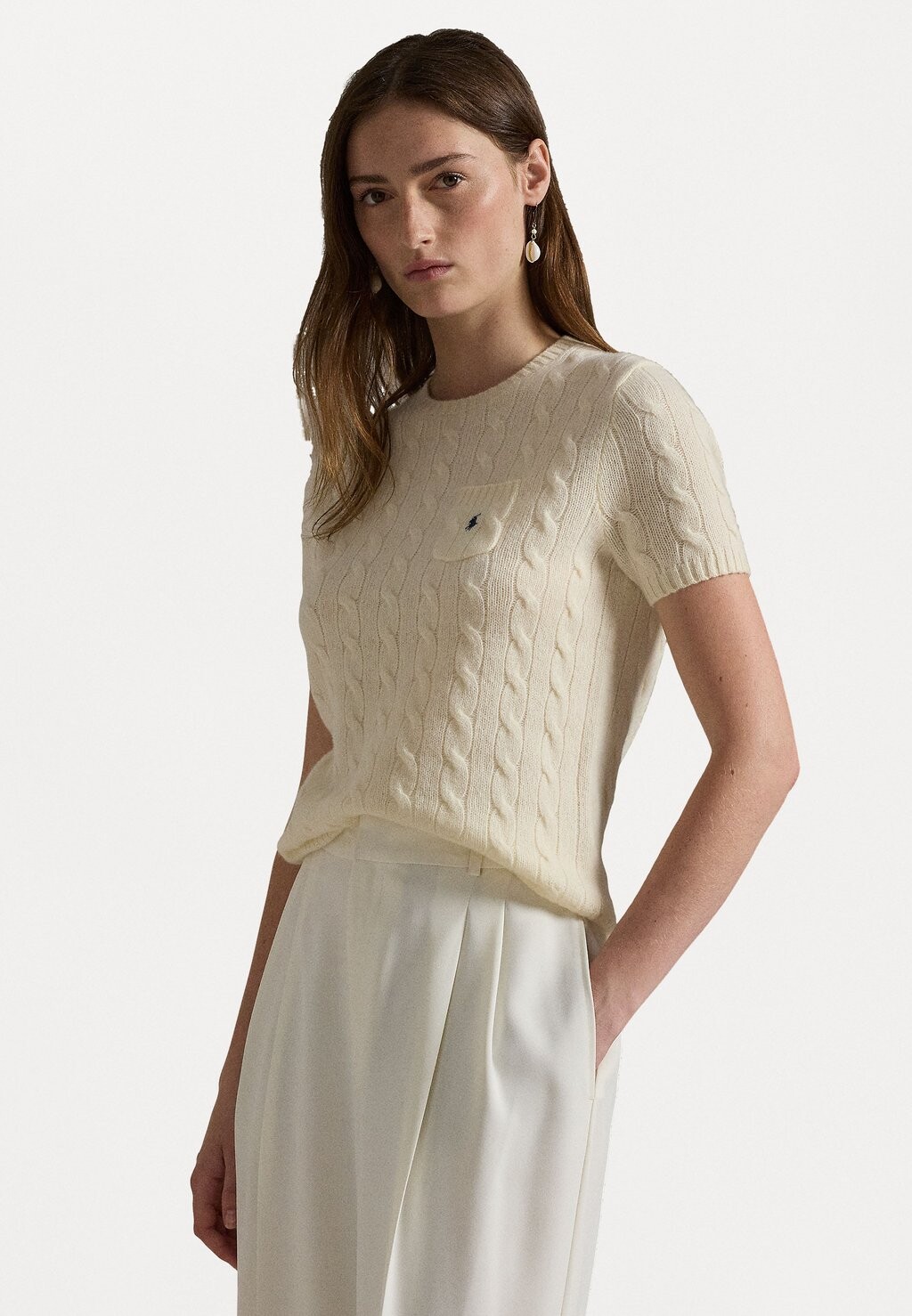 

Базовая футболка CABLE WOOL CASHMERE SHORT SLEEVE JUMPER Polo Ralph Lauren, кремовый