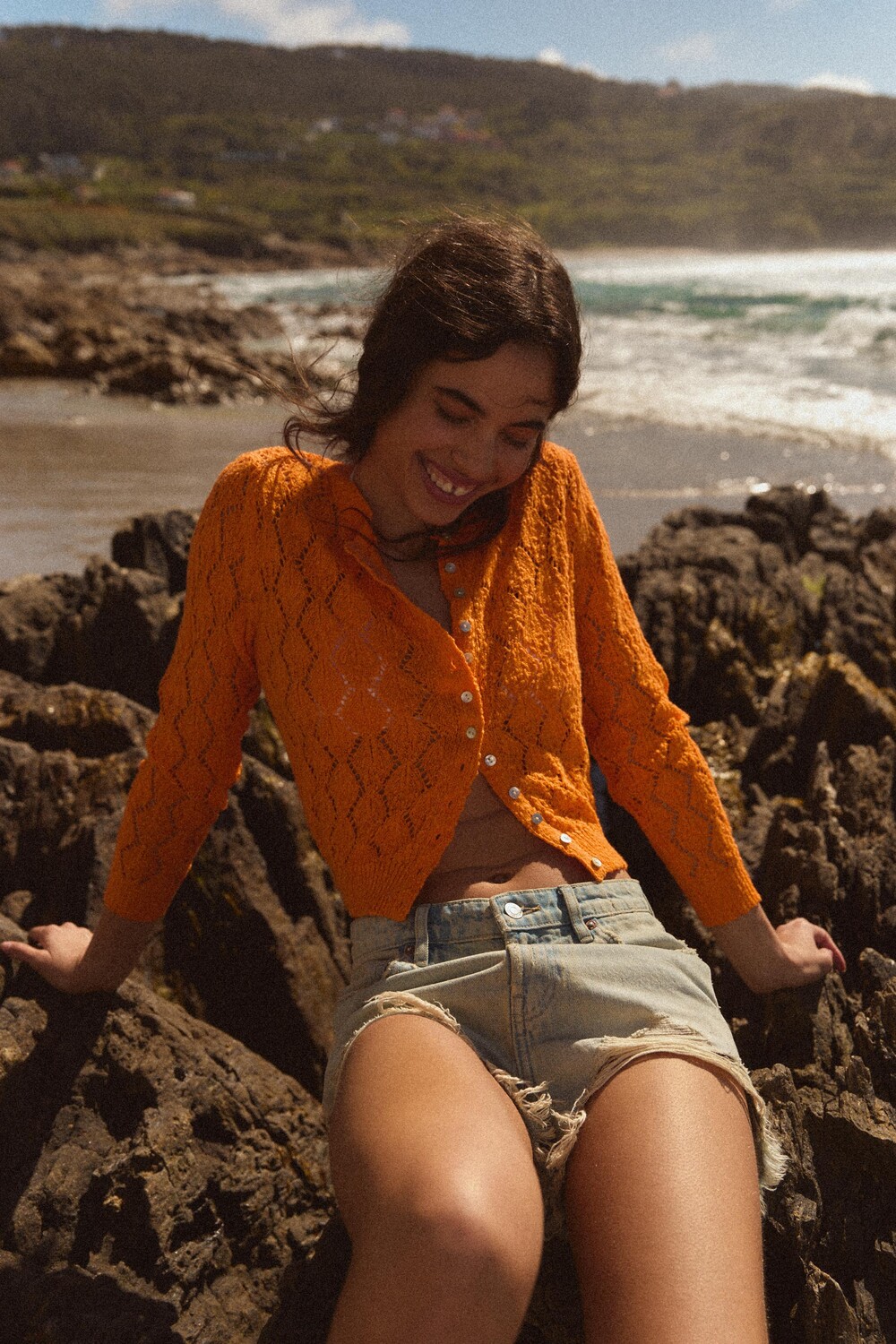 

Кардиган с круглым вырезом ZARA, оранжевый