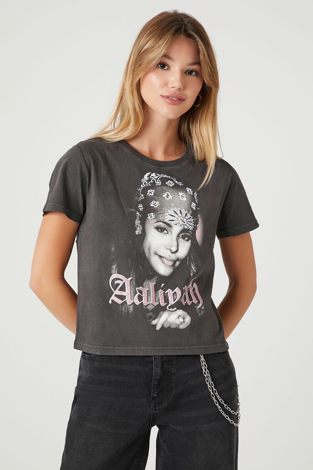 

Детская футболка с рисунком Aaliyah Forever 21, угольный