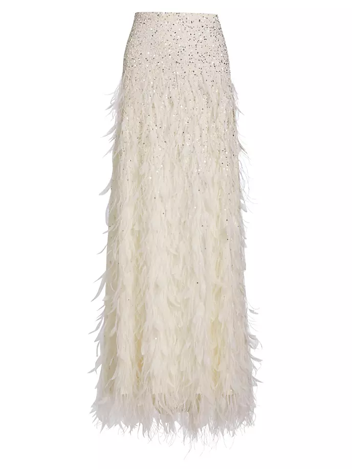 

Юбка макси Ashton с декором и перьями Alice + Olivia, экрю