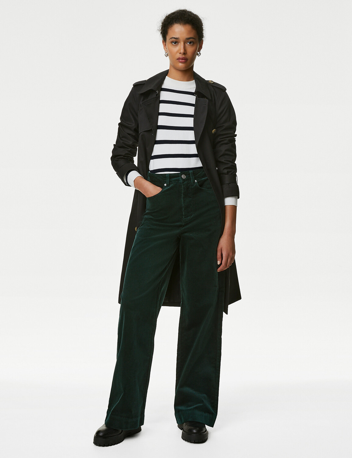 

Широкие брюки из хлопкового шнура Marks & Spencer, темно-зеленый