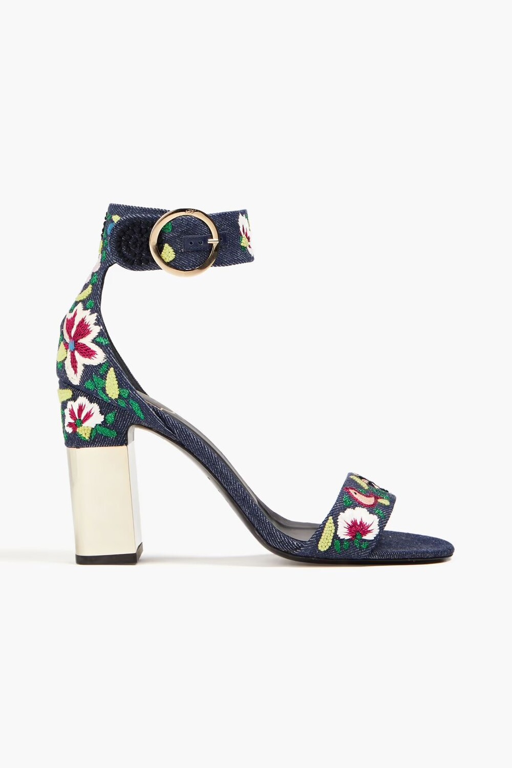 

Джинсовые босоножки с вышивкой Roger Vivier, средний деним