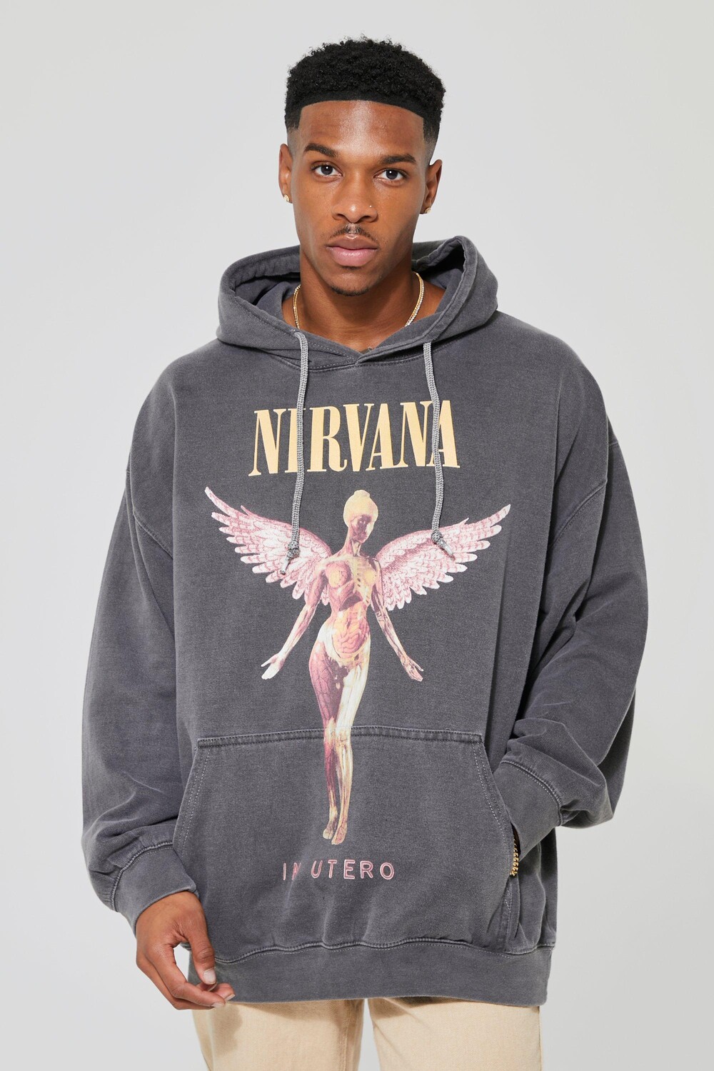 худи оверсайз mary j blige license boohoo черный Худи оверсайз nirvana overdye license Boohoo, угольный