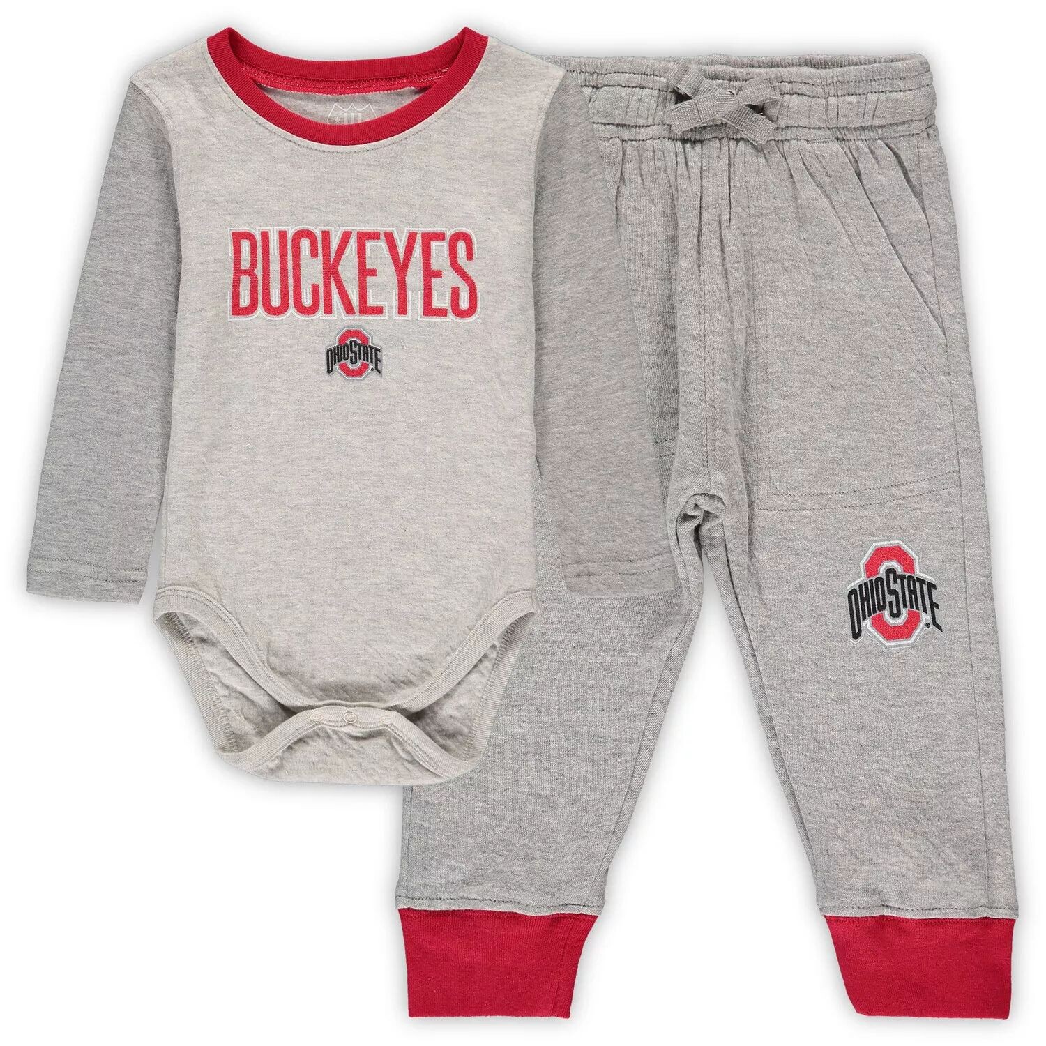 

Infant Wes & Willy Heathered Grey/Scarlet Ohio State Buckeyes Jie Jie Комплект боди и брюк с длинными рукавами Unbranded