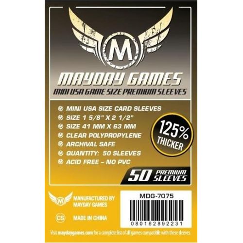 цена Чехол для карточек Mayday Premium 50 Clear Mini American Card Sleeves 41 X 63Mm Mayday Games