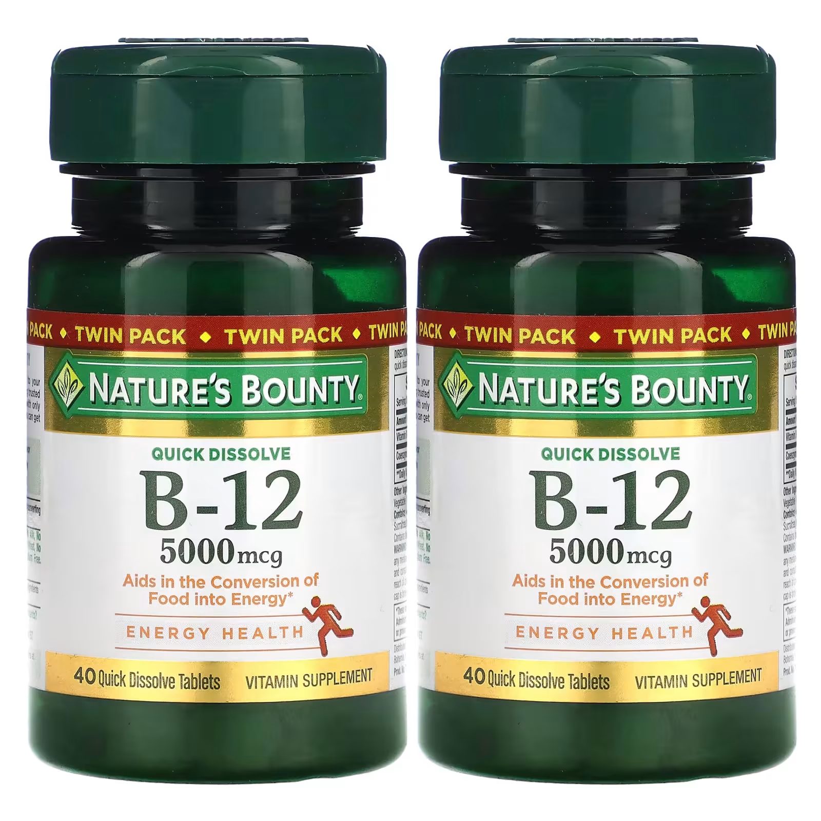 B-12 Naturally Cherry, 5000 мкг, двойная упаковка, 40 быстрорастворимых таблеток в каждой упаковке Nature's Bounty nature s bounty ацидофильные пробиотики двойная упаковка 100 таблеток в каждой