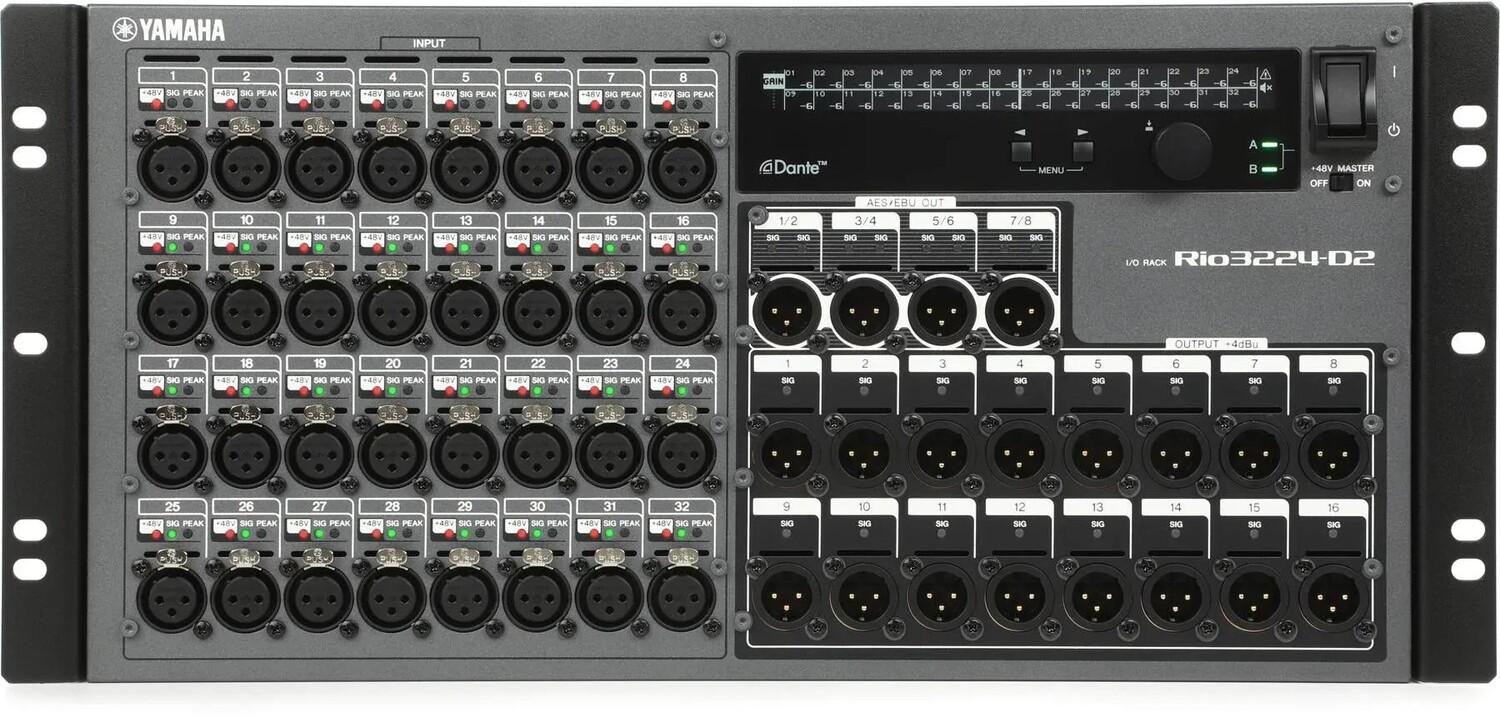 

Yamaha Rio3224-D2 Dante Stage Box с 32 входами и 24 выходами