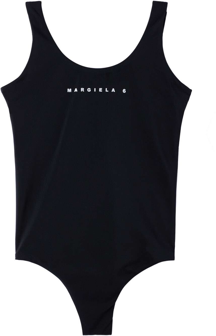 

MM6 Maison Margiela Kids Черный цельный купальник с принтом