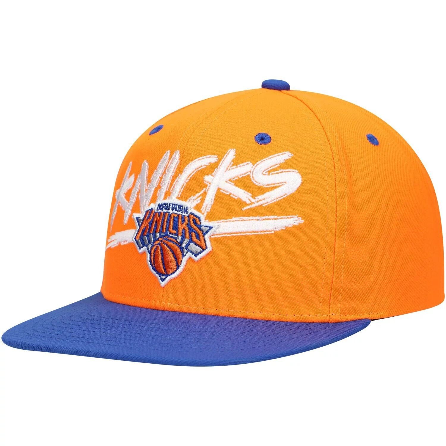 

Мужская кепка Mitchell & Ness оранжевого/синего цвета New York Knicks Hardwood Classics Soul Transcript Snapback Hat