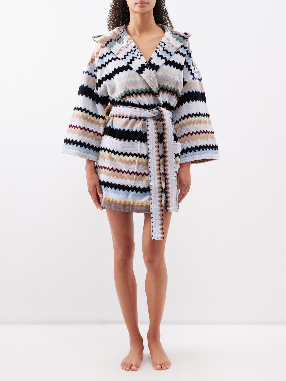 

Халат из хлопковой махры в короткую зигзагообразную полоску Missoni, бежевый