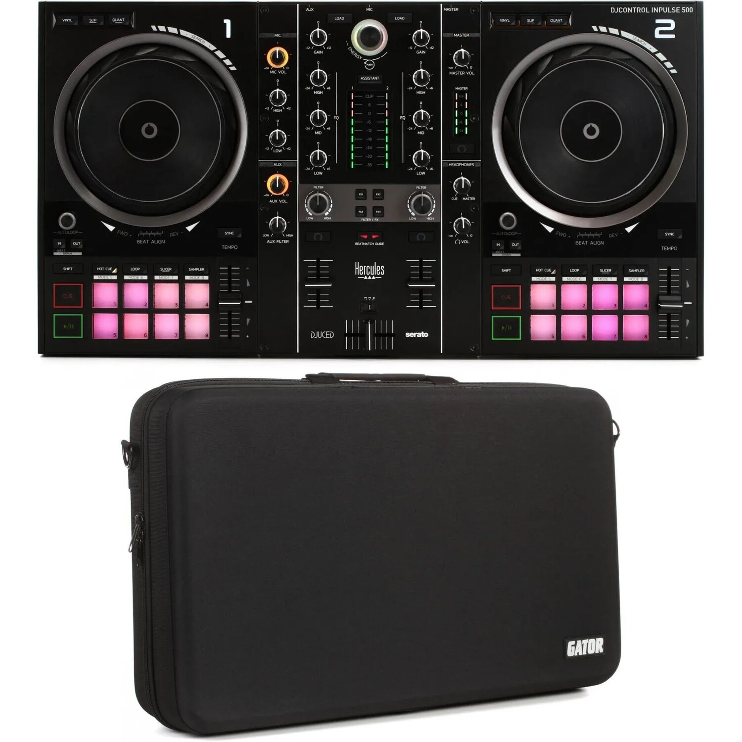 

Hercules DJ DJControl Inpulse 500 2-канальный DJ-контроллер с футляром для переноски