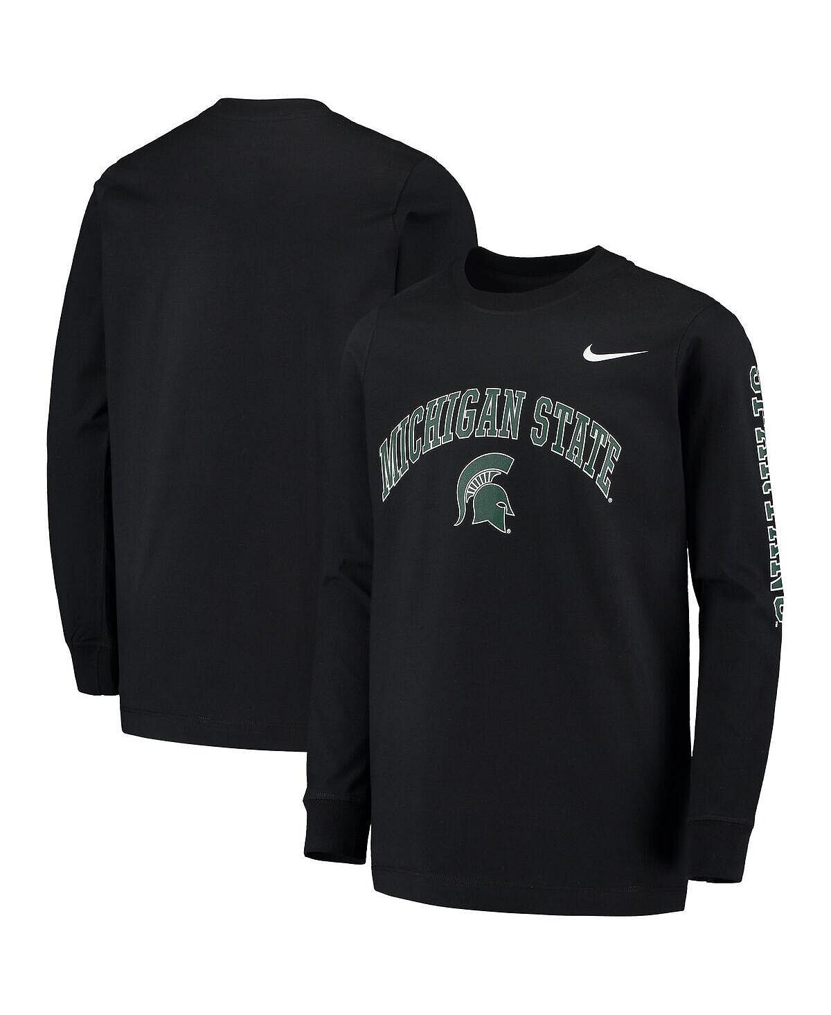 

Черная футболка с длинными рукавами Big Boys Michigan State Spartans Arch и логотипом 2-Hit Nike