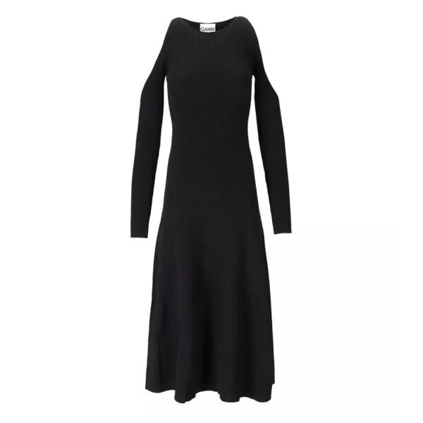 

Платье cut-out ribbed midi dress Ganni, черный
