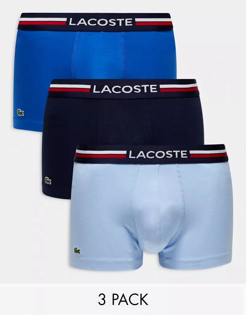 Комплект из трех синих плавок Lacoste с поясом с логотипом в тон