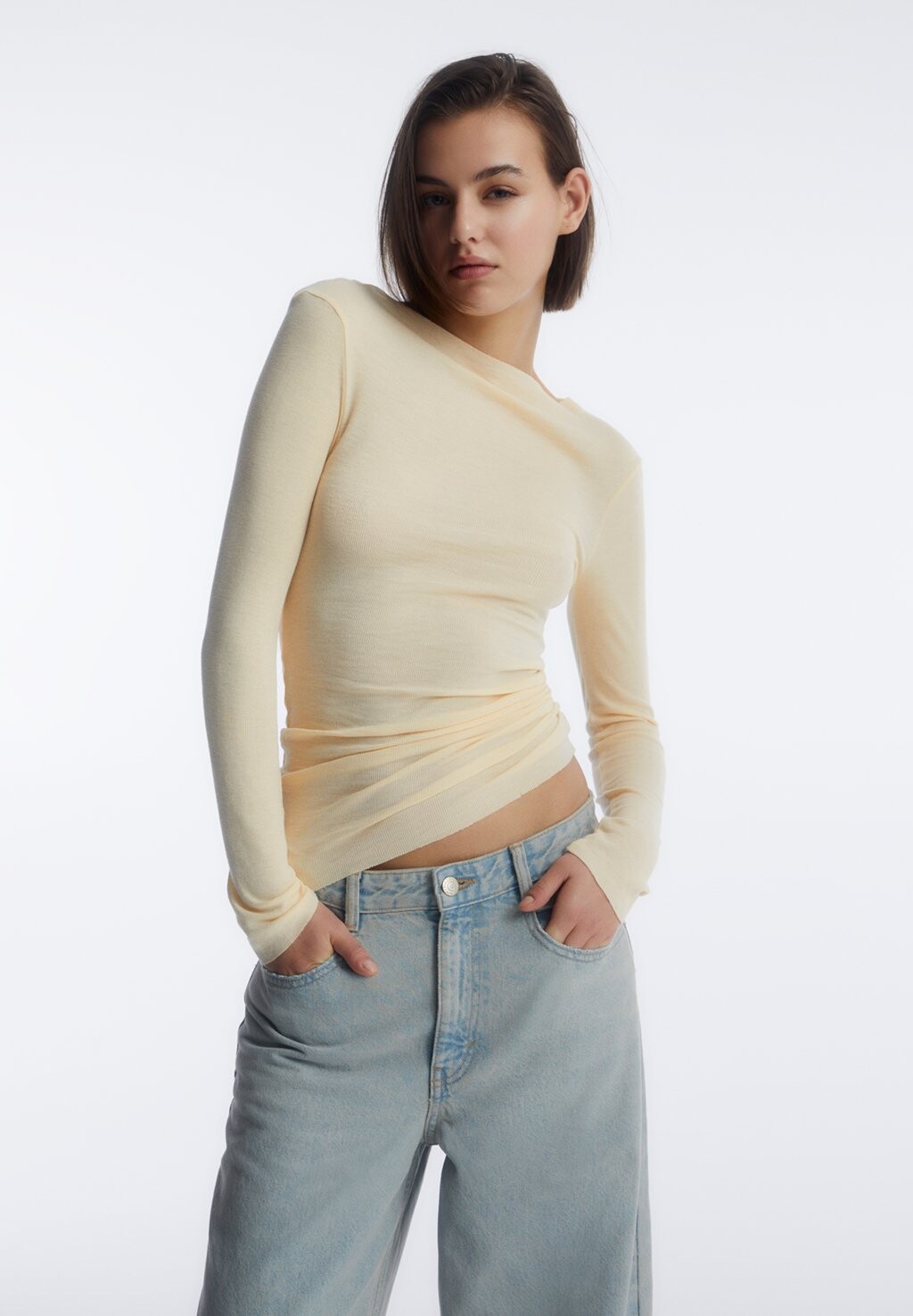 

Футболка с длинным рукавом Semi-Sheer PULL&BEAR, бежевый
