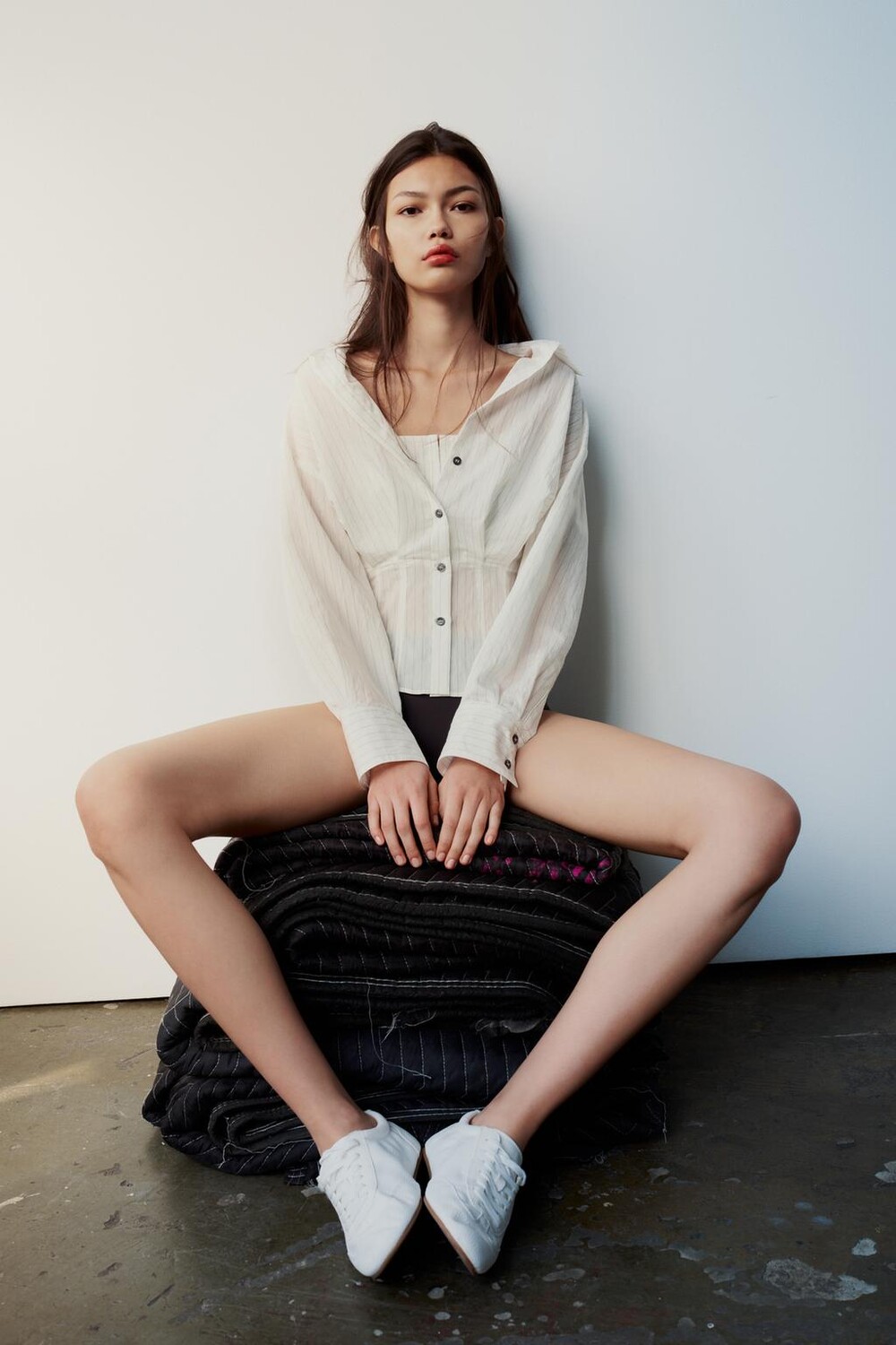 

Рубашка в полоску ZARA, черно-белый