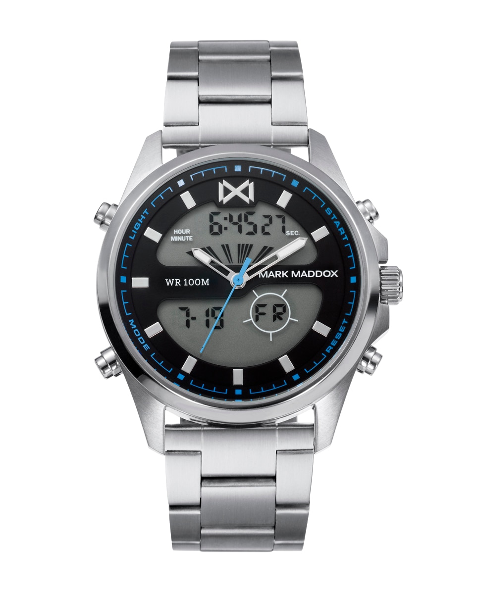 Мужские аналоговые часы Mission со стальным браслетом и цифровым браслетом Mark Maddox, серебро цена и фото