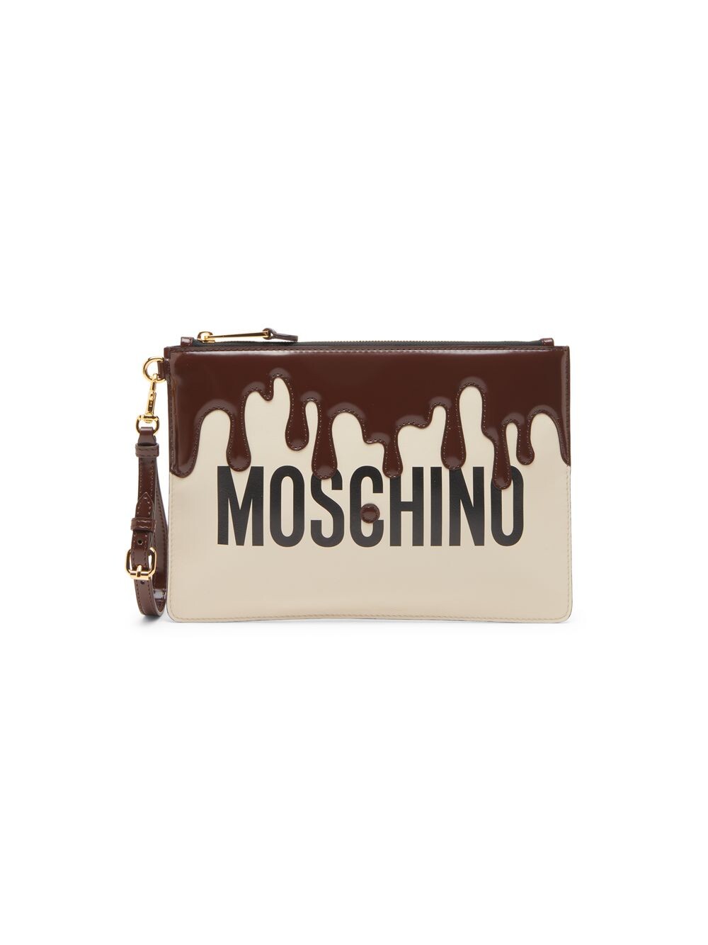 

Кожаный клатч с логотипом Drip Moschino, слоновая кость