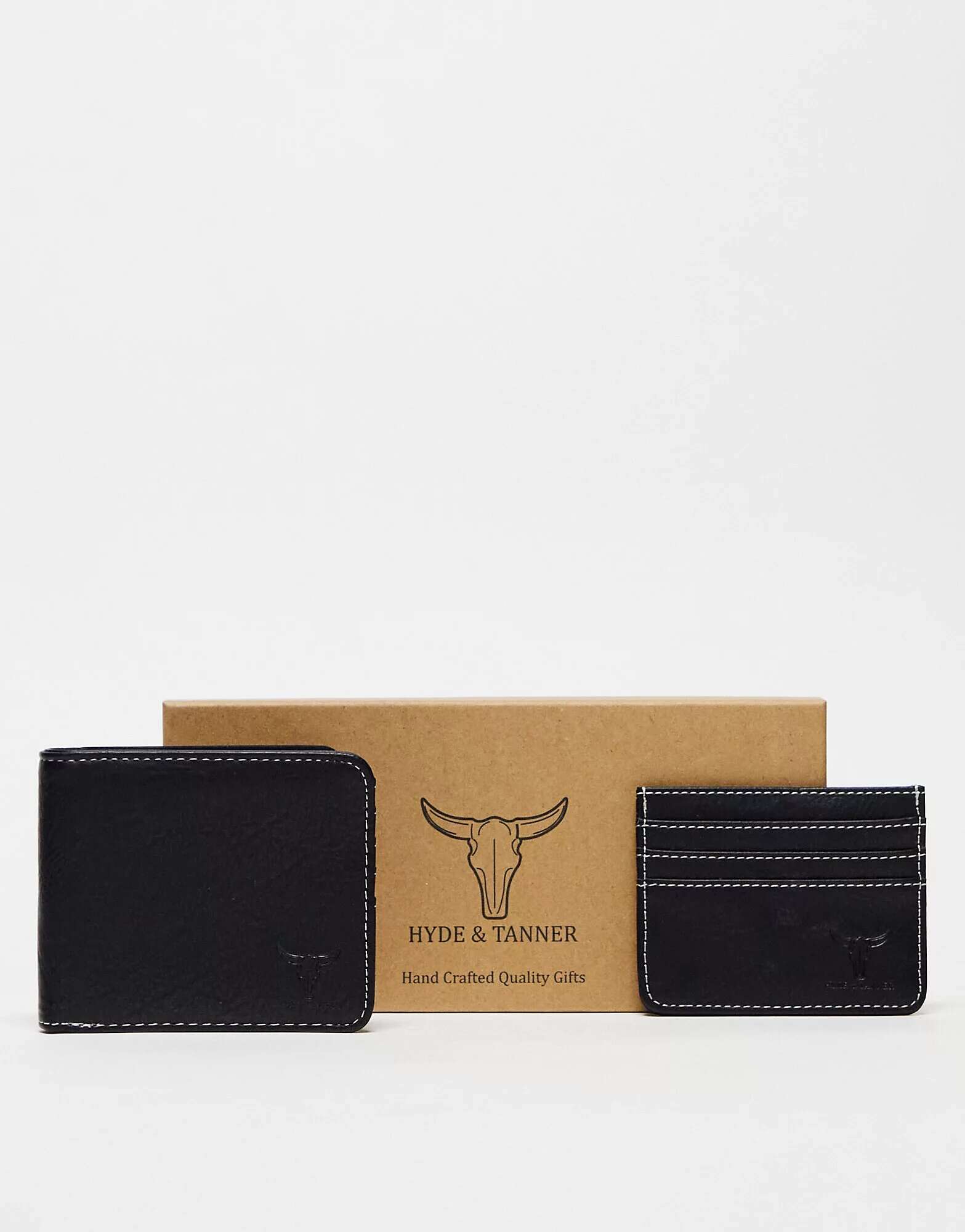 бумажник мужской в подарочной упаковке Черный набор из кошелька и визитницы в коробочке Hyde & Tanner