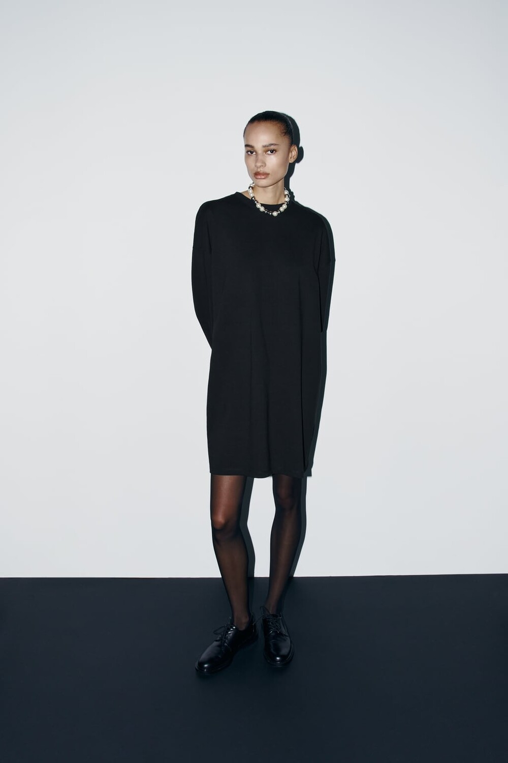 

Платье-толстовка из хлопка ZARA, черный