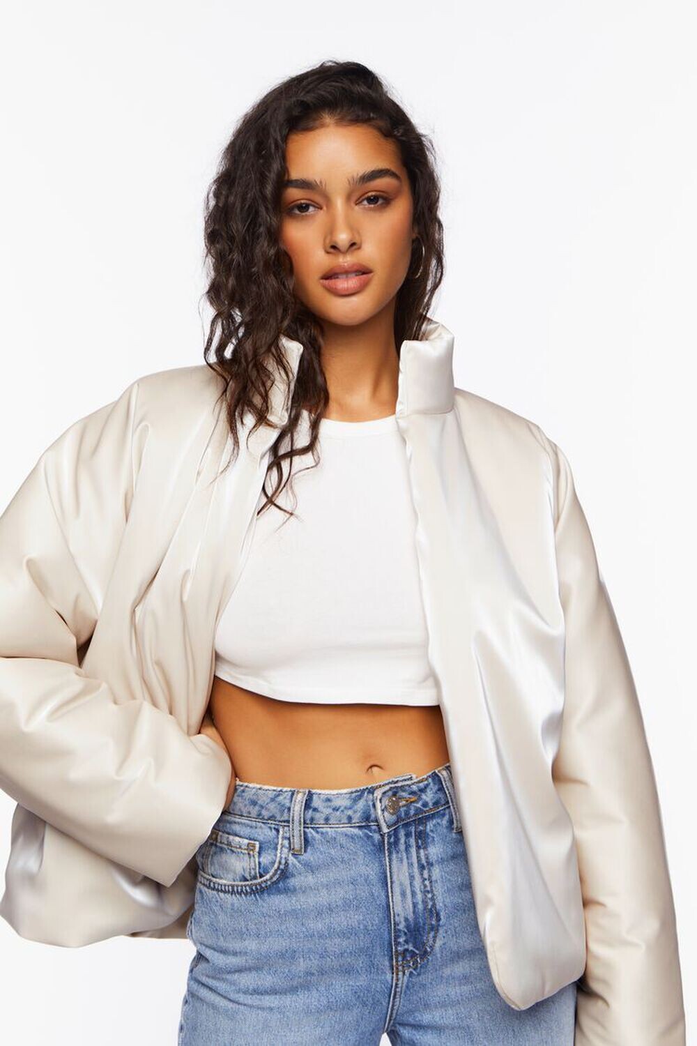 

Пуховик с открытым передом Forever 21, кремовый, Бежевый