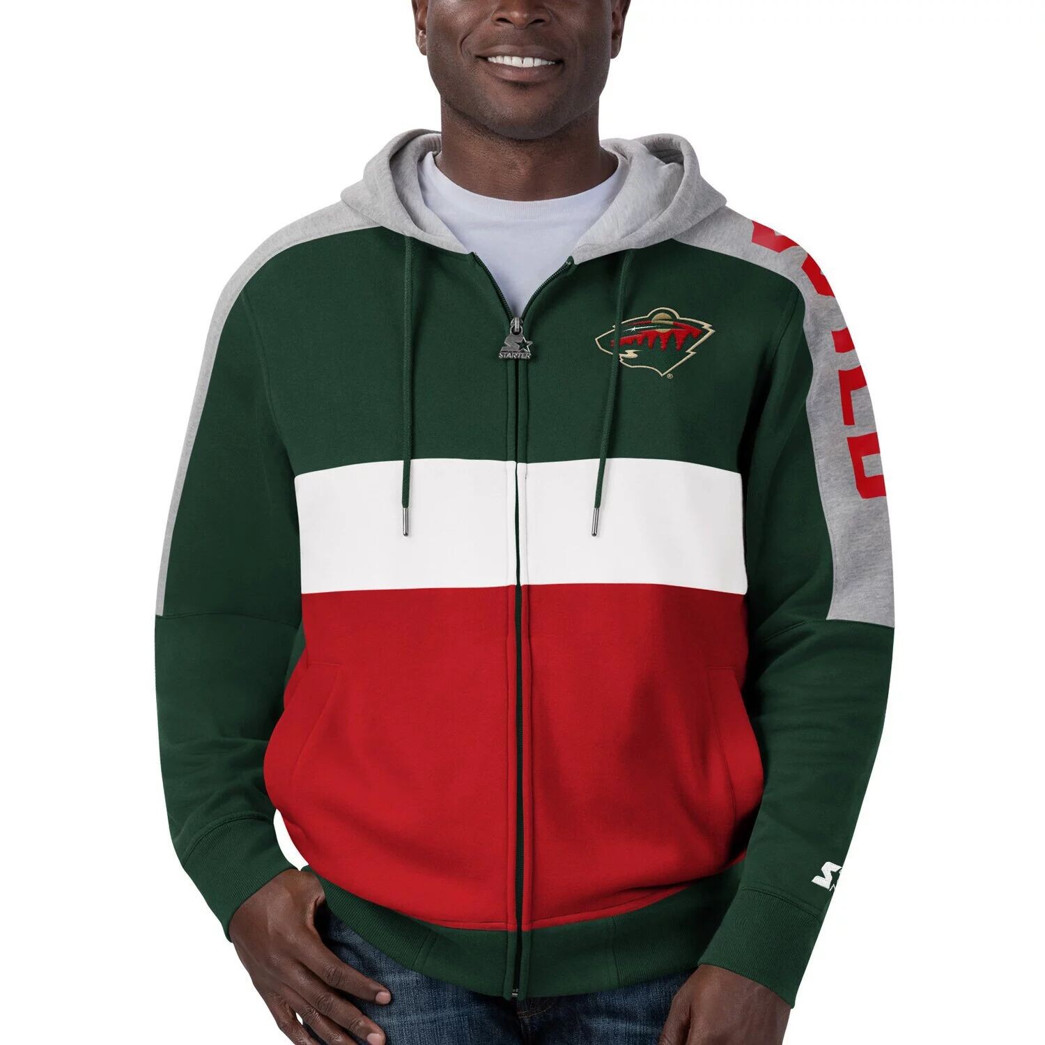 

Мужская стартовая зелено-красная толстовка с молнией во всю длину Minnesota Wild Playoffs Color Block Starter, Красный